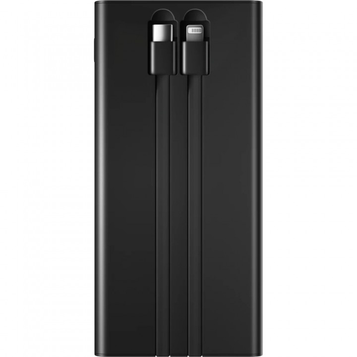 Siyah Çift Dahili Kablolu 10000 mAh LCD Ekranlı Promosyon Powerbank